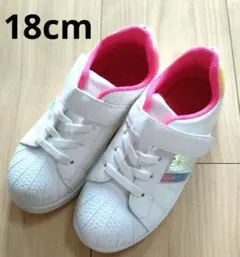 【美品】子供靴　スニーカー　白　ピンク　運動靴　18cm　キッズ　ダンスシューズ