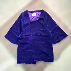 7AS3 着物羽織物　ベルベット調　パープル　フリー　和物　衣装　レトロ　古着