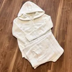 ジェラートピケ　フード付きルームウェア ホワイト　パジャマ上下セット