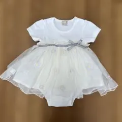 【美品】 プティマイン ホワイト 花柄刺繍ロンパース 80cm