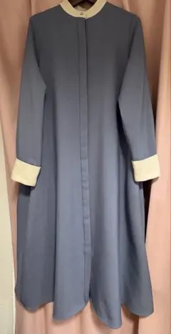 SHIPS any Aライン 長袖ブルー グレー ワンピース