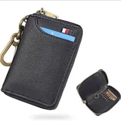 キーケース メンズ 黒 レザー 撥水 ヴィンテージ ポケット 収納 カード入