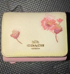 COACH 三つ折り財布 花柄 핑크