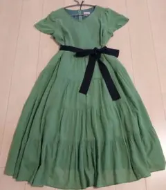 Rose Tiara グリーン 半袖ティアードワンピース　サイズ42