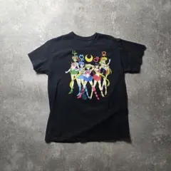 セーラームーンアニメ両面プリントTシャツ漫画ユニセックスフェードブラック黒短丈М