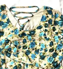 新品・未使用　NICE CLAUP 青い花柄 長袖ミニワンピース　薔薇