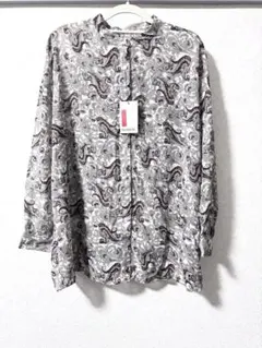 新品 moment ペイズリー柄 長袖シャツ シフォンブラウス グレーのサムネイル