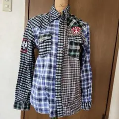【値下げ】チェック柄　パッチワーク　長袖シャツ