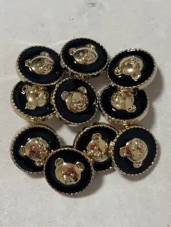 クマの顔の黒金色ボタン 10個セット