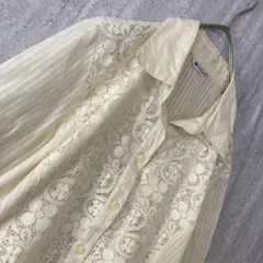 レトロ ブラウス お花レース 華やか　ガーリー アンティーク オフホワイト