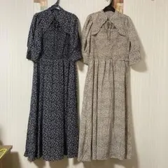 お得！花柄長袖ロングワンピース2点セット　色違い♪