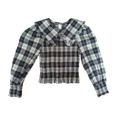 チェック柄フリル襟長袖シャツ