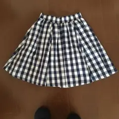 ギンガムチェックスカート　レトロガール　ネイビー×白