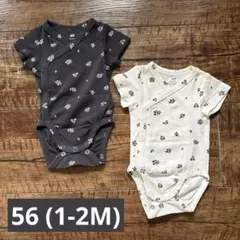 【美品】H&M 花柄ロンパース2枚セット 半袖 56 1-2M
