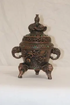 中国美術 三足香炉 砡 瑪瑙 ターコイズ装飾 銀線細工 七宝 昭和レトロ 中国美術 三足香炉 砡 瑪瑙 ターコイズ装飾 銀線細工 七宝 昭和レトロ