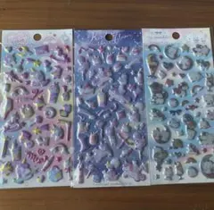 シール　3点　ゆめかわ　3Dシール　ユニコーン　オーロラ　立体シール