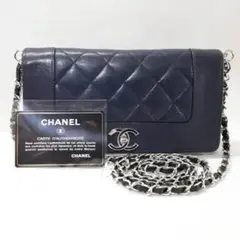 良品】CHANEL(シャネル) マドモアゼル 長財布 ネイビー シルバー金具 