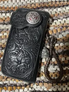 FUNNY カービングウォレット BLK バイカーズ コンチョ ライダース