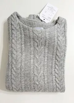 洗えるウール混ケーブル編みニットベスト 　グレー