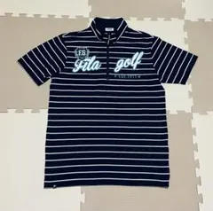 【未使用級】フィラゴルフ メンズ ハーフジップ 半袖シャツM ボーダー ネイビー