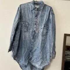 【wc クマタン刺繍 デニムシャツ】ダブルシーオーバーサイズケミカルウォッシュ