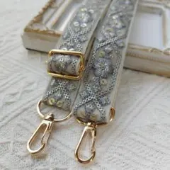 PM284 | インド刺繍リボン スマホショルダーストラップ　ブルーグレー