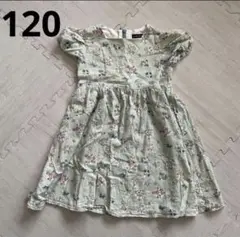 BeBe 花柄コットンワンピース　120 ミントグリーン　半袖