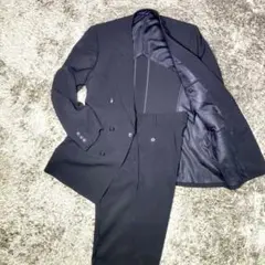 美品 ダブルスーツ 6ボタン A5(Mサイズ) 黒系 ノーベント ダブルブレスト