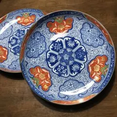 有田焼　㐂泉 喜泉　大皿　唐草青海波 金彩 花紋　2枚セット　希少品
