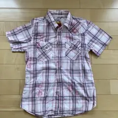 Purple Yellow 半袖チェックシャツ　ピンクのサムネイル