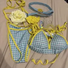 シェリブルー千鳥ラインビキニ malymoon 水着 ビキニ イエロー - メルカリ