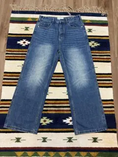 ライトブルー ワイドレッグデニムパンツ Lサイズ