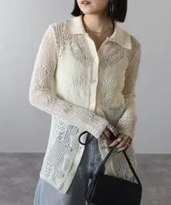 Duex Amourホワイト メッシュニットポロシャツ