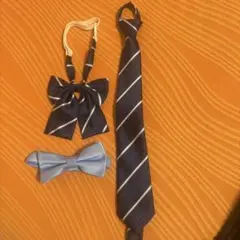 ネイビー・ブルー ストライプリボン・ネクタイ3点セット