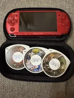 SONY PSP本体3000番 レッド 本体 ソフト3本