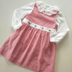 美品★90cm familiar ファミリア 赤ギンガムチェックワンピース