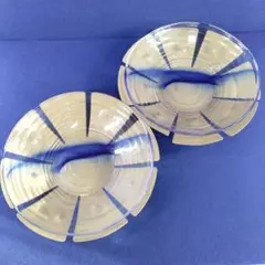 金麦の四季・金麦の夏皿・涼しげな青い色筋 ガラス製大皿2枚⑧【美品】のサムネイル