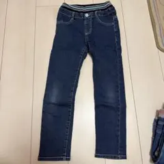 ダークブルー ストレートレッグ裏起毛デニムパンツ