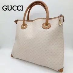 希少✨【GUCCI】マイクロGG柄 大容量 ハンドバッグ ゴールド金具 オールド