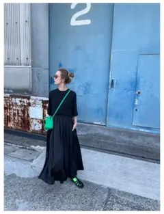 mite 異素材切替ロングワンピース 半袖