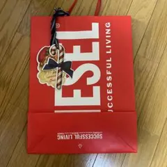 DIESEL 赤 ショッピングバッグ 中 クリスマスカード付き