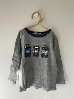 familiar 電車イラスト付き長袖カットソー グレー