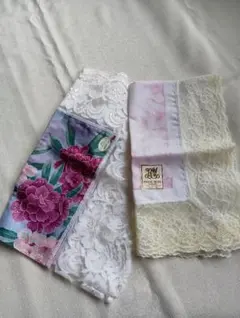 미사용 HANAE MORI 他ハンカチ 2枚セット レースひざ掛け