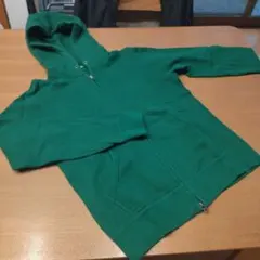 グリーン フルジップ フード付きパーカー(紐無し) Mサイズ
