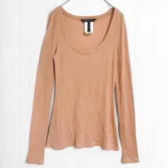 t2678【BCBGMAXAZRIA】とろみ長袖リブカットソー ベージュ Sのサムネイル