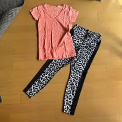 NIKE ナイキ　ランニングウェア　豹柄　レオパード　タイツ　Tシャツ　オレンジ