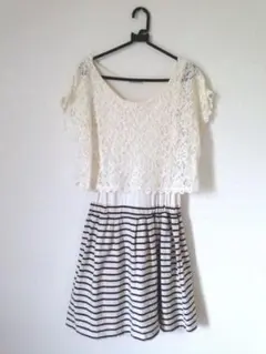 アースミュージックアンドエコロジー◆ボーダー スカートドッキング ワンピース M