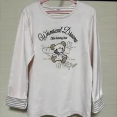 mezzo piano 長袖Tシャツ クマ刺繍 ピンク