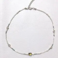 【ハンドメイド 】ビーズネックレス ハートモチーフ オーロラパーツ シルバー系