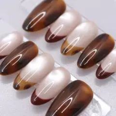 【258】ネイルチップSサイズ べっ甲　赤フレンチボルドー ブラウン マグネット